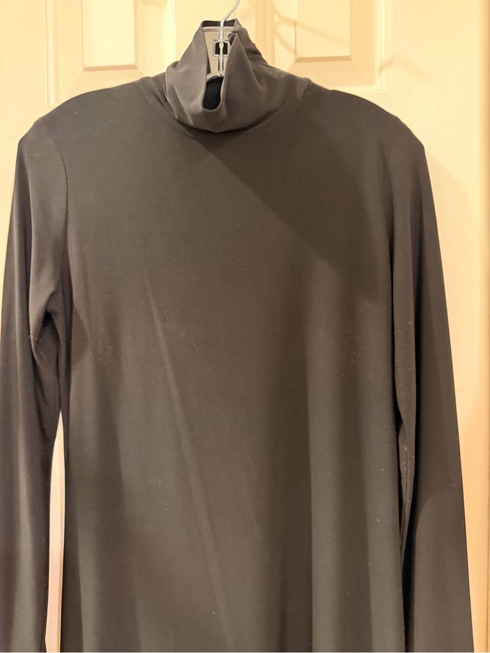 Norma Kamali Black Long-Sleeve Turtleneck Dress, Sleek Stretch Knit, Sz M - Picture 2 of 16